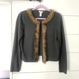 Cropped fur trim cardigan